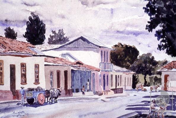 Casas y carreta por Amighetti, Francisco
