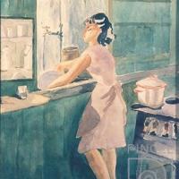 Mujer lavando por Bertheau, Margarita