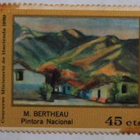 Sello postal de la obra Paisaje por Bertheau, Margarita. Museo Filatélico