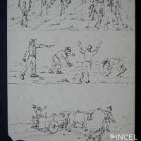 Caballistas, cabalgata, boyeros con carreta (boceto) por Echandi, Enrique