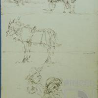 Sin título  (dos caballos, una carreta y tres hombres) por Echandi, Enrique