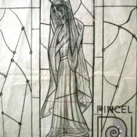 Boceto del vitral La anunciación (virgen) (detalle) por González de Sáenz, Luisa