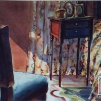 Dormitorio con silla azul por Hine, Ana Griselda