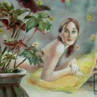Desnudo con begonias por Hine, Ana Griselda