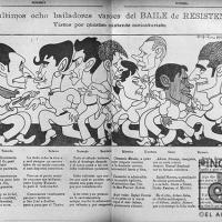 Ilustración para el Diario La Bohemia. Los últimos ocho bailadores varones del baile de la resistencia, vistos por nuestro resistente caricaturista por Hine, Enrique (ManoLito)