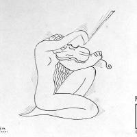Sin título. Desnudo femenino de perfil tocando el violín por Sánchez, Juan Manuel