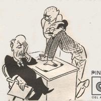 Caricatura  Anécdota  Nicolás Masís y Ricardo Jiménez por Solano, Noé