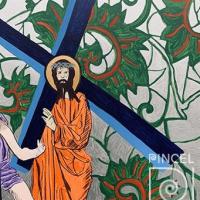 Estación 3. Jesús es cargado con la cruz por Urbina, Florencia. Grupo Bocaracá