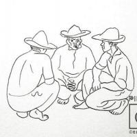 Apunte de tres campesinos en cuclillas por Zúñiga, Francisco